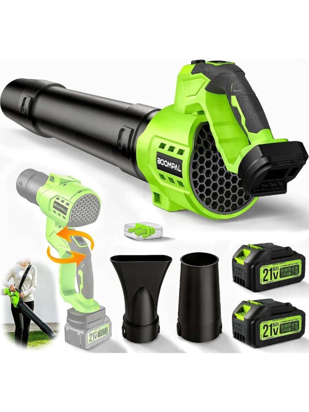 Cordless Leaf Blower with 2 Battery Packs & Charger, Adjustable Rotatable Design